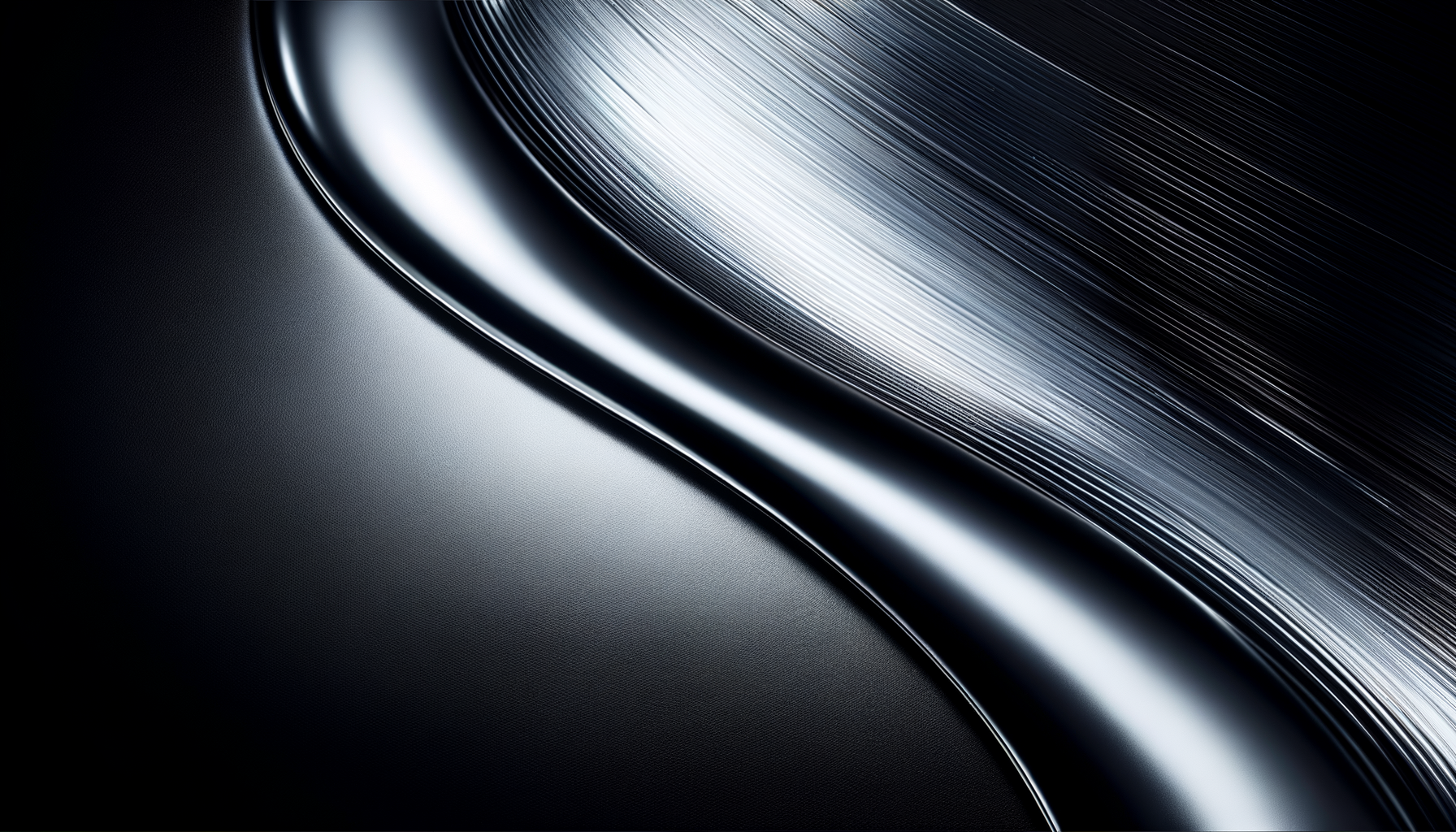 Close-up di un oggetto in metallo lucido con linee curve e riflessi di luce