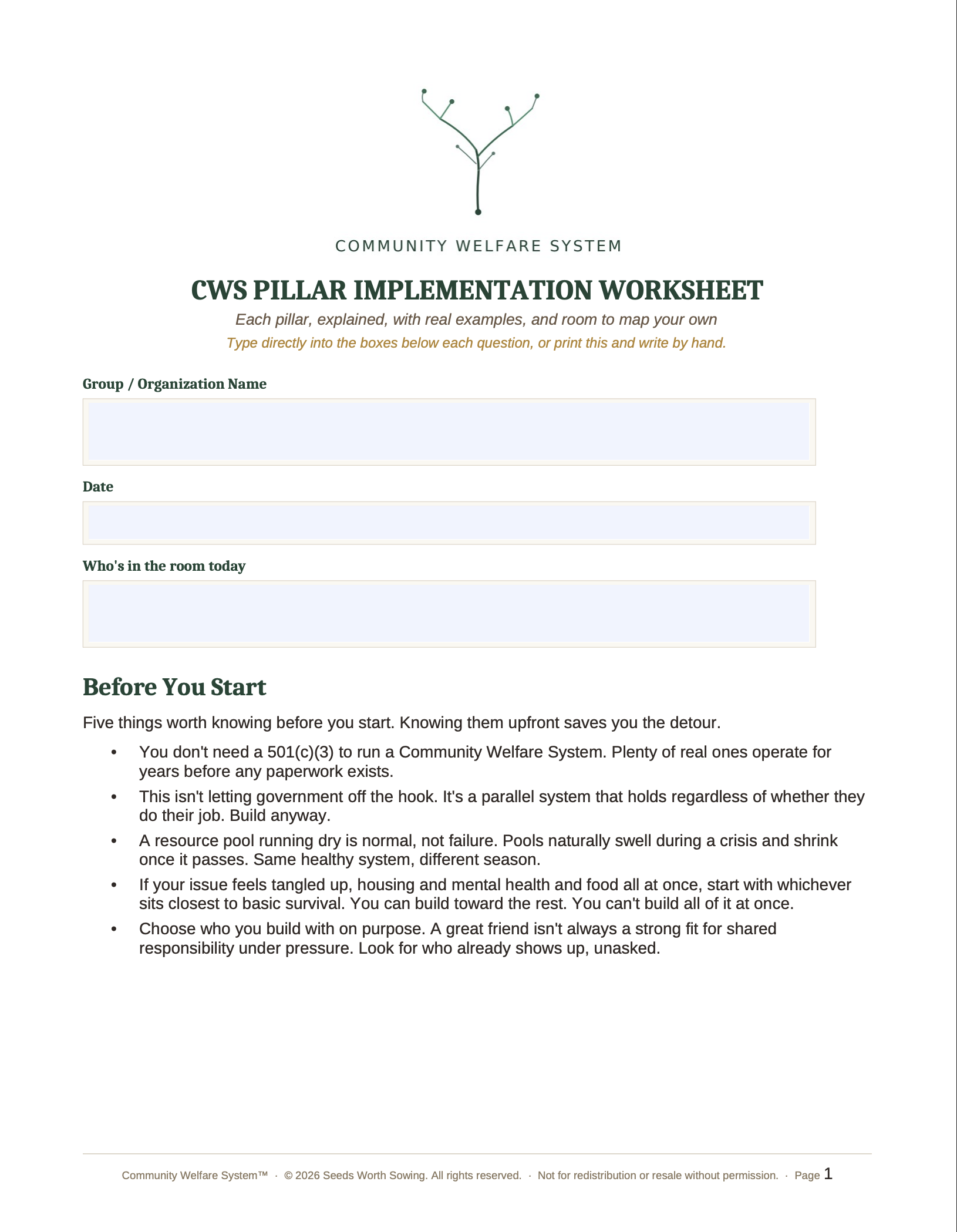 CWS Pillar Implementation Worksheet