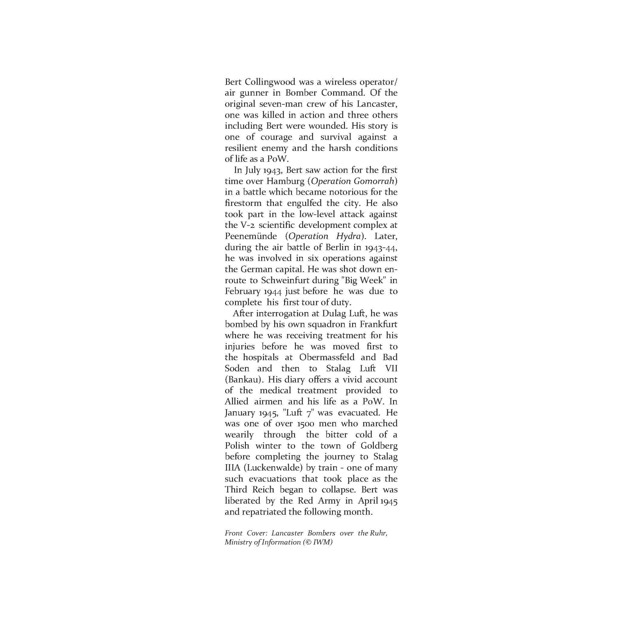 Inside front flap biography text for Surviving Bomber Command book by history author Ian Matthews