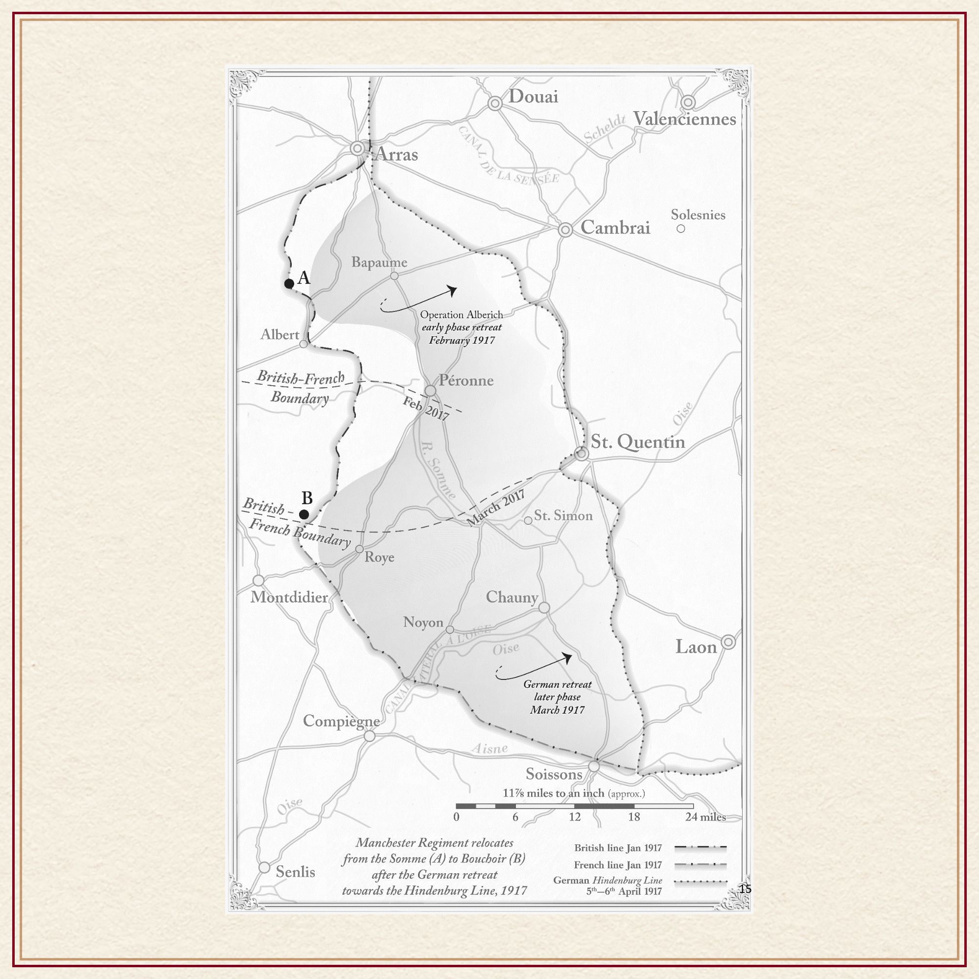 1917 military map Manchester Regiment relocation from the Somme to Bouchoir - extract Wilfred Owen The Ugly Truth
