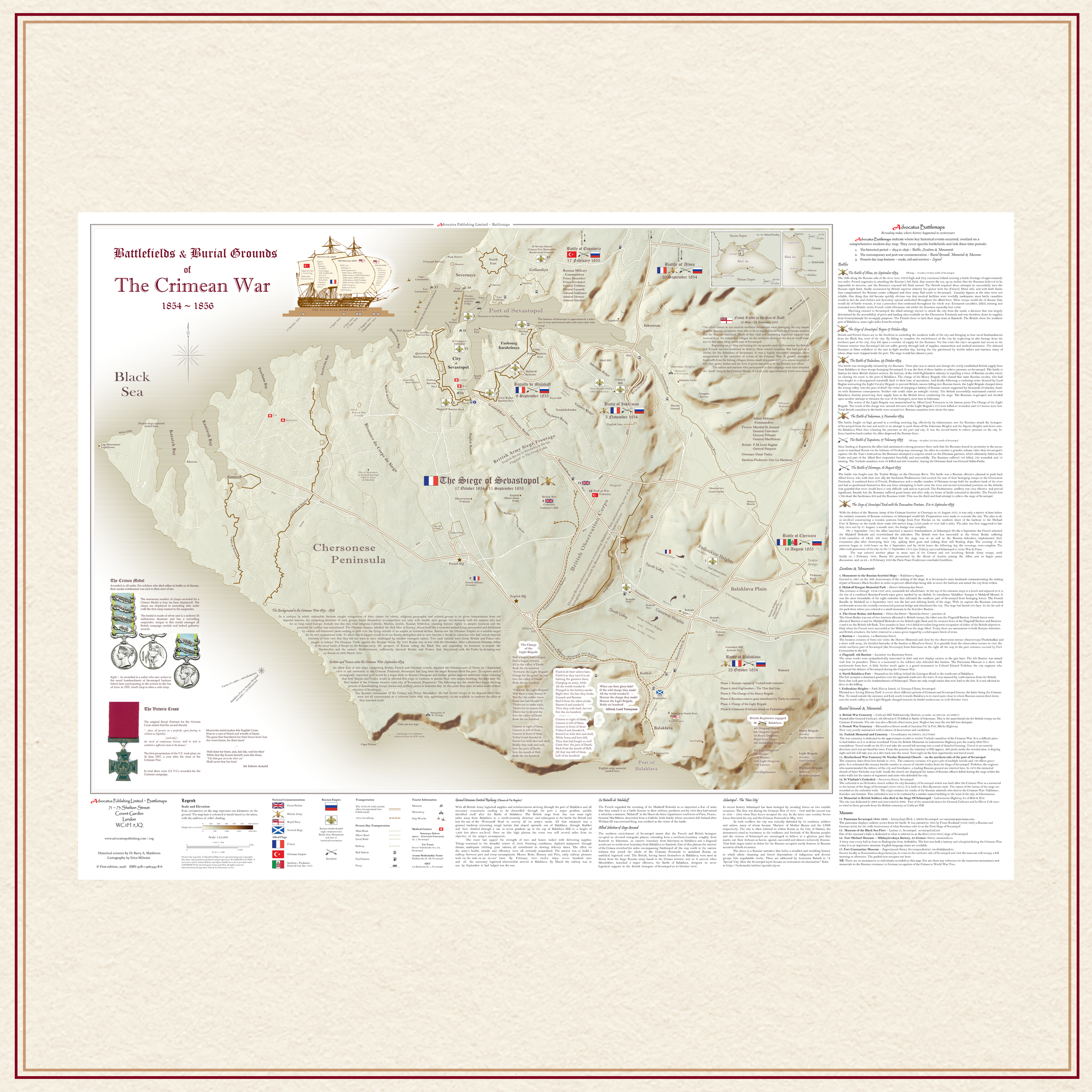 Crimean War Battle Map showing Sevastopol Siege, Balaclava & Allied Burial Grounds