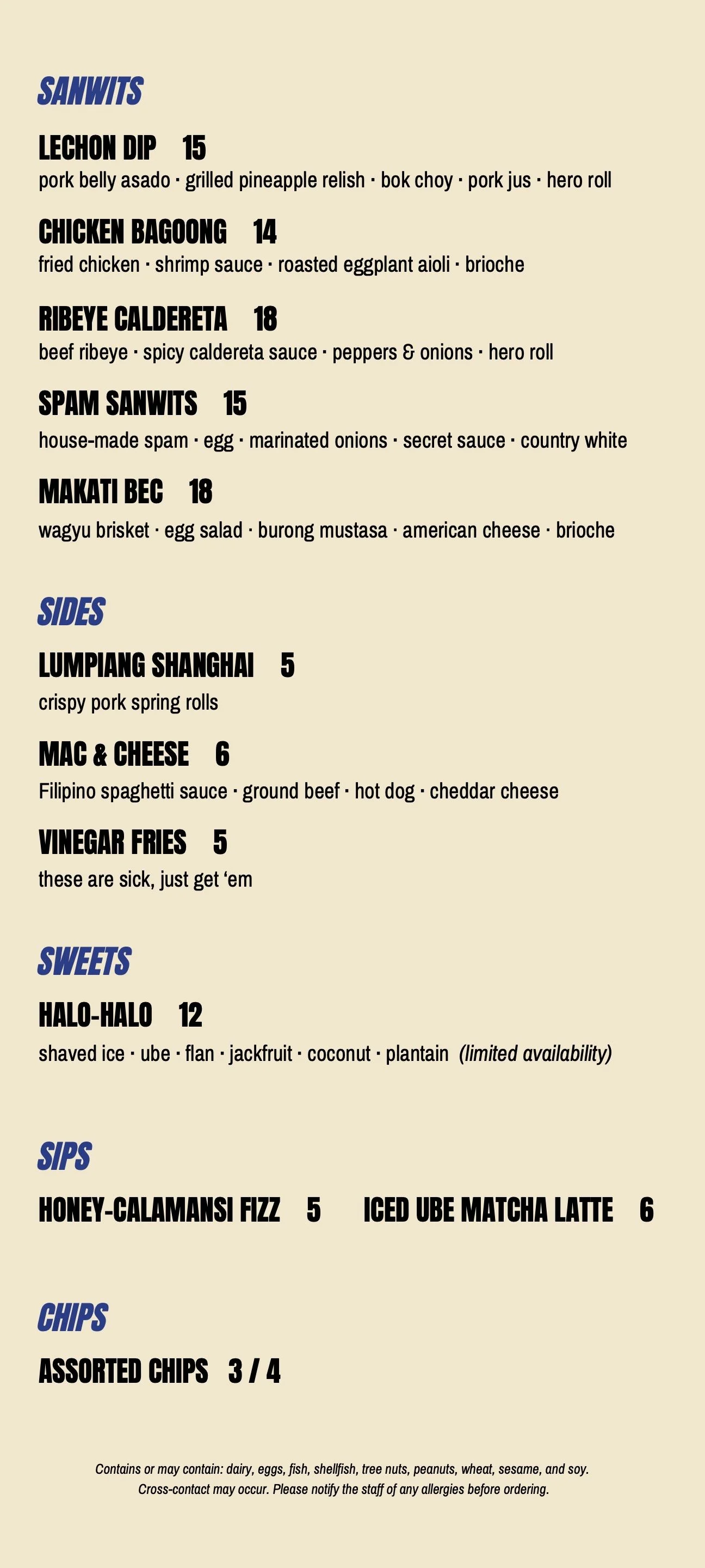 Menu — Sanwits