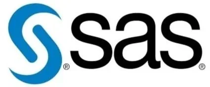 SAS logo with a stylized blue 'S' shape and black text reading 'sas'