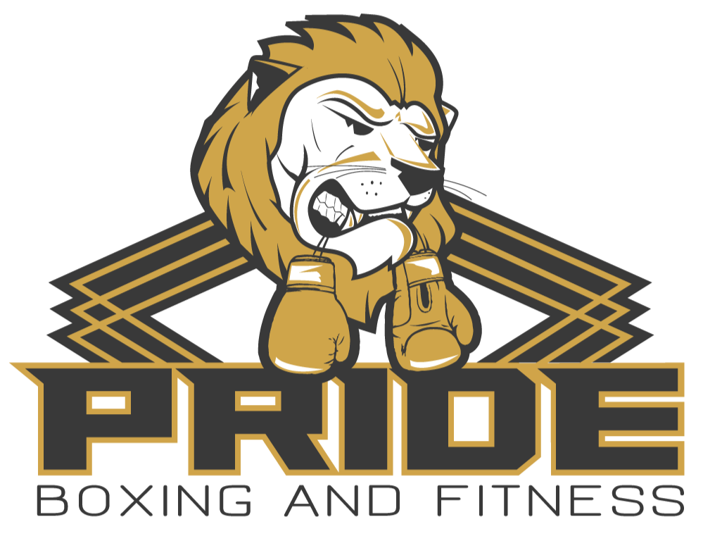 Logo for Pride Boxing and Fitness features a fierce lion wearing boxing gloves, with the text 'PRIDE' in bold and 'Boxing and Fitness' underneath.