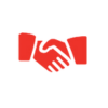Red icon of two hands shaking