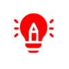 Illustration of a lightbulb with a red background