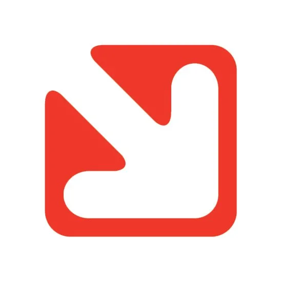 Red and white logo with a stylized hand pointing upward, enclosed in a rounded square.