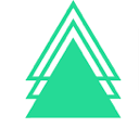 Stylized green Christmas tree icon with layered geometric branches