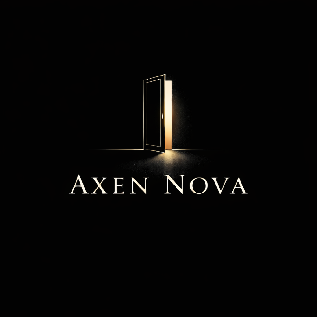 Axen Nova author logo featuring an open door with light