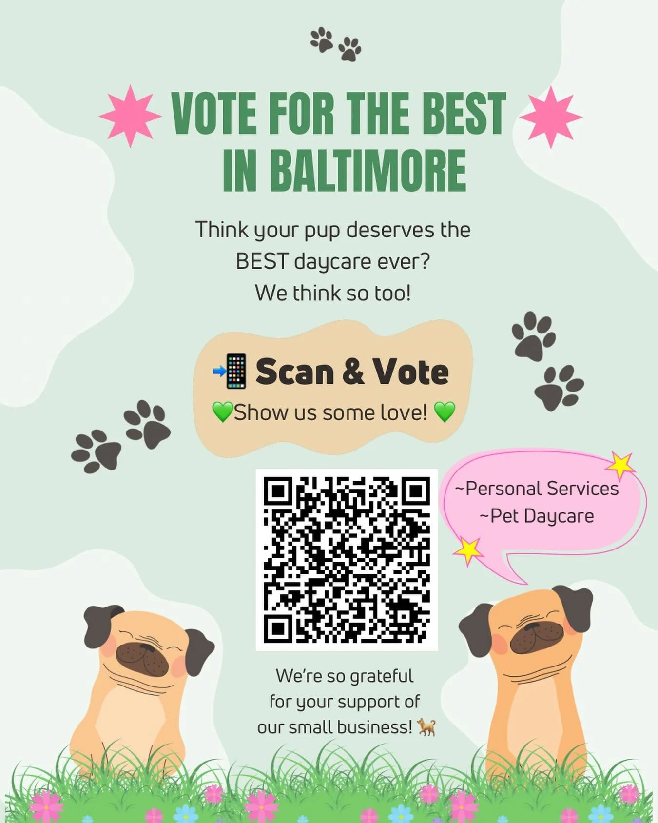 Show us some 💚 &amp; give us a vote! #gddcbaltimore #doggiedaycarefun #dogsofinstagram #grateful #bestofbaltimore