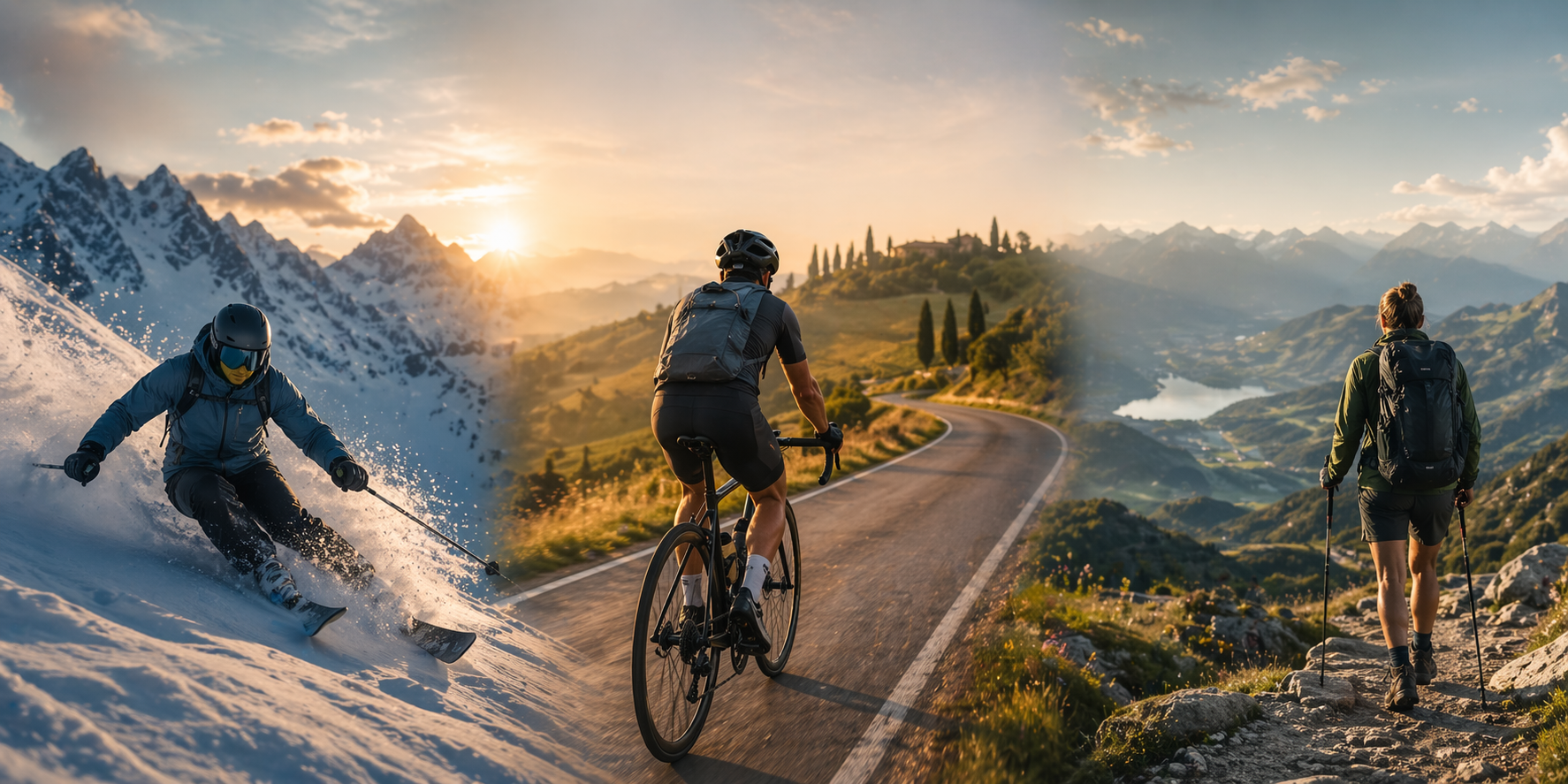 skier cyclist hiker in the mountains