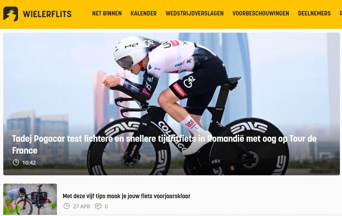Screenshot Wielerflits with Tadej Pogacar on his time trial bike