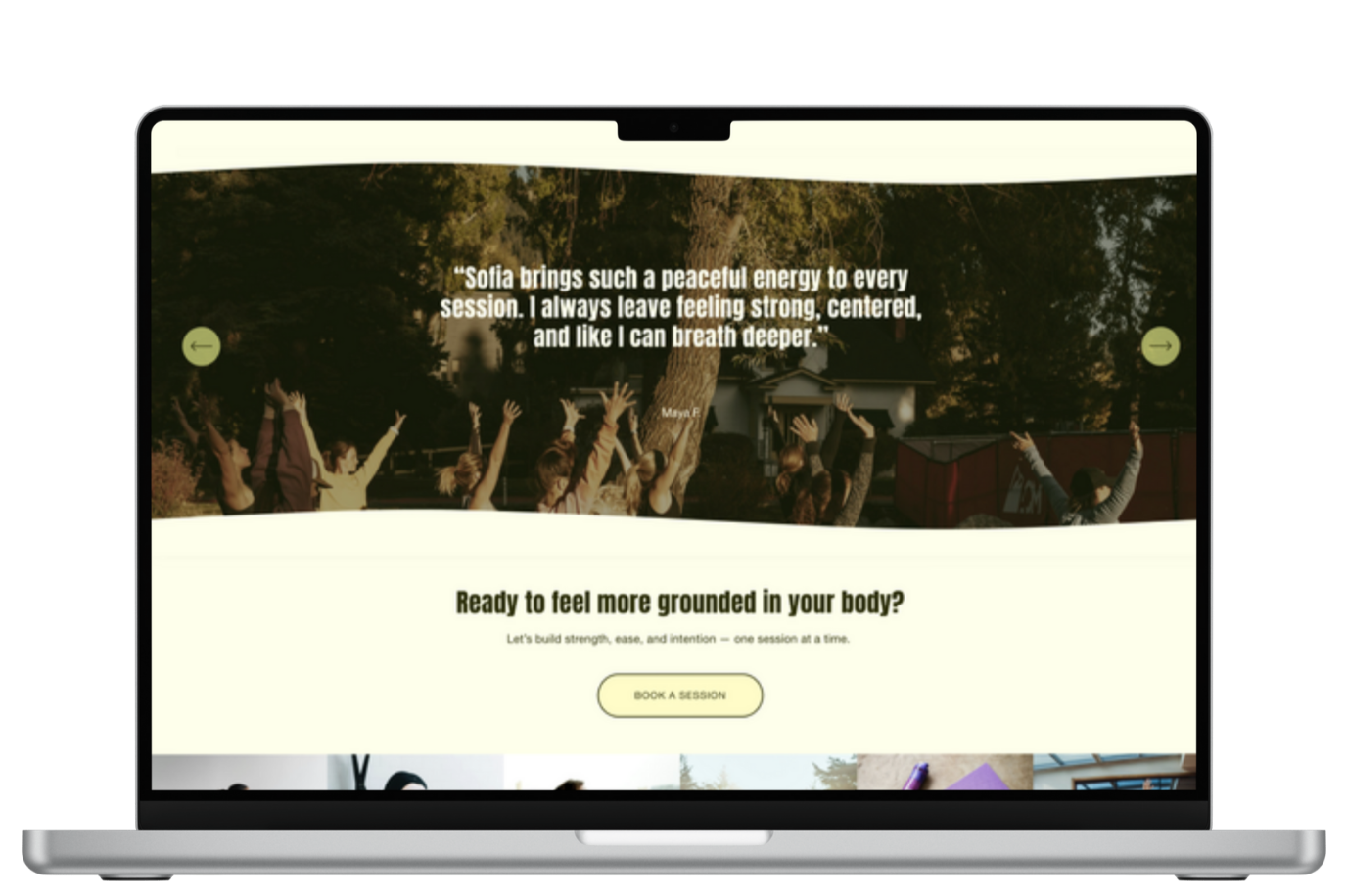 Testimonials & CTA — Social proof paired with a clear next step to book.