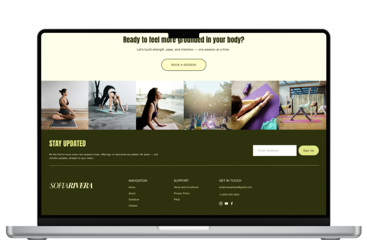 Footer — Simple navigation and contact details for effortless follow-through.