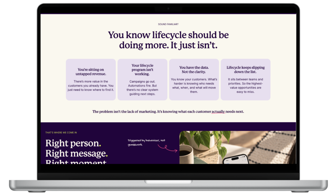 Problem Section (Desktop) — "Sound familiar?" Common challenges named in plain language, so the right clients recognize themselves within seconds.