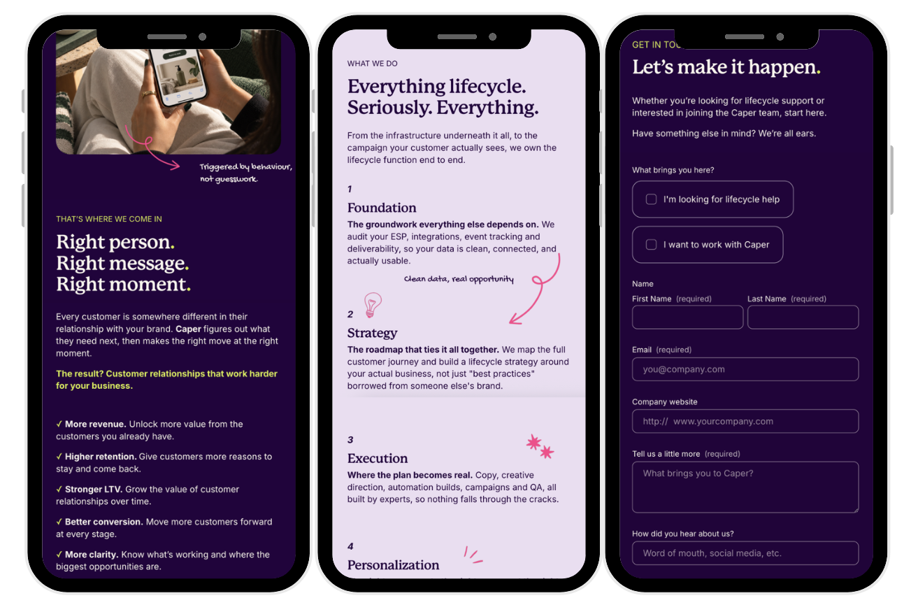 Mobile Experience — Fully responsive, keeping the bright visuals and the journey from problem to inquiry just as easy to follow on a phone.