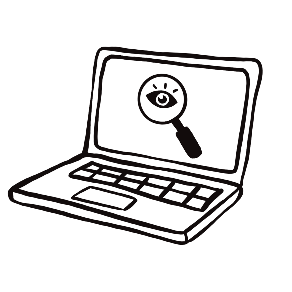 Website audit illustration with magnifying glass and eye representing UX analysis and optimization