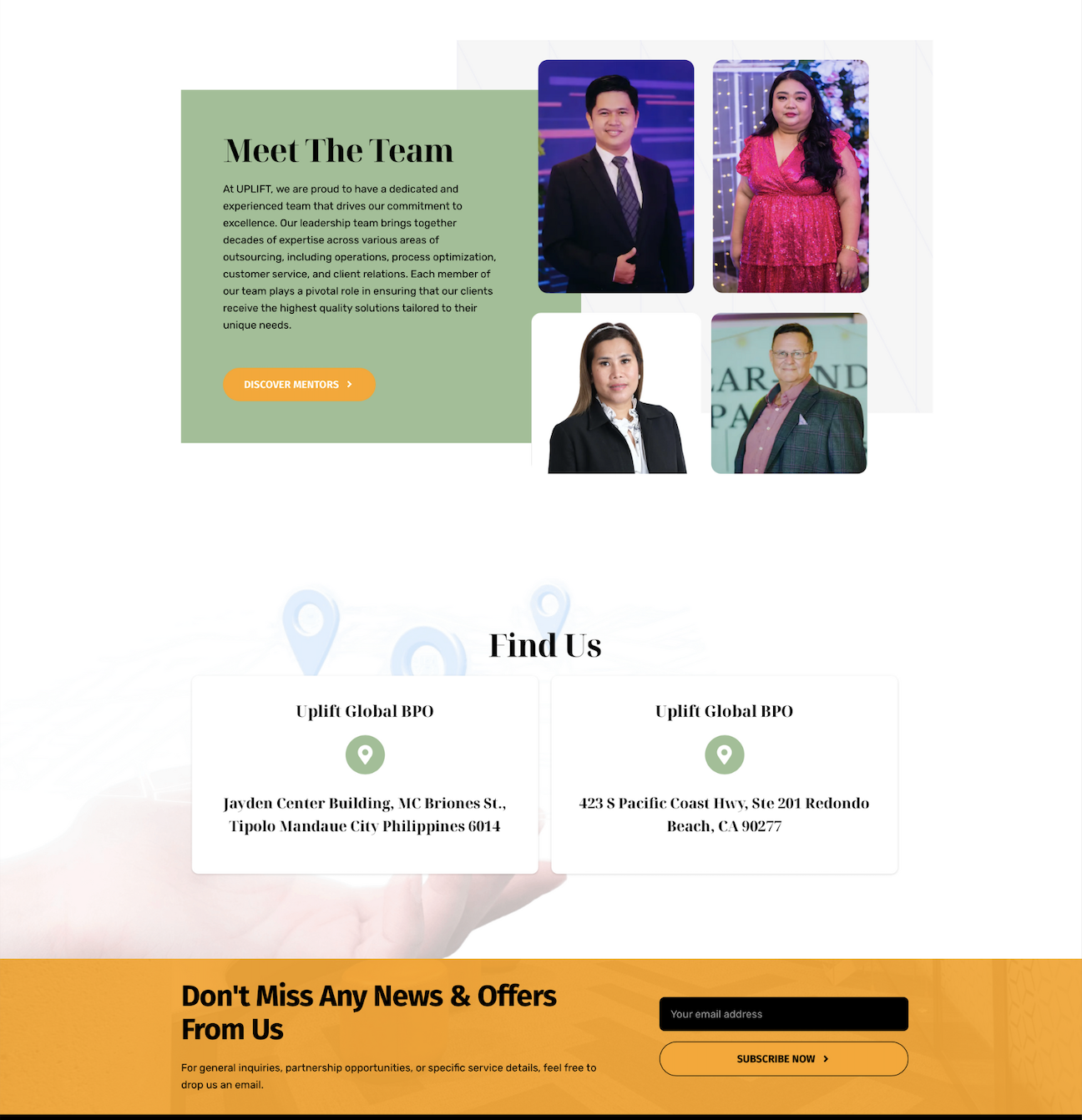 Uplift Global website before redesign with original design and content layout