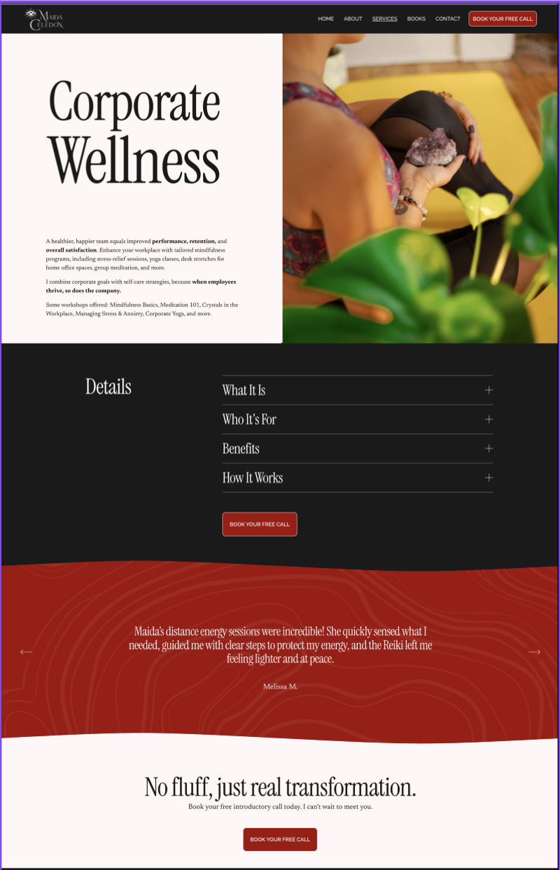Maida website after redesign with optimized structure and modern interface