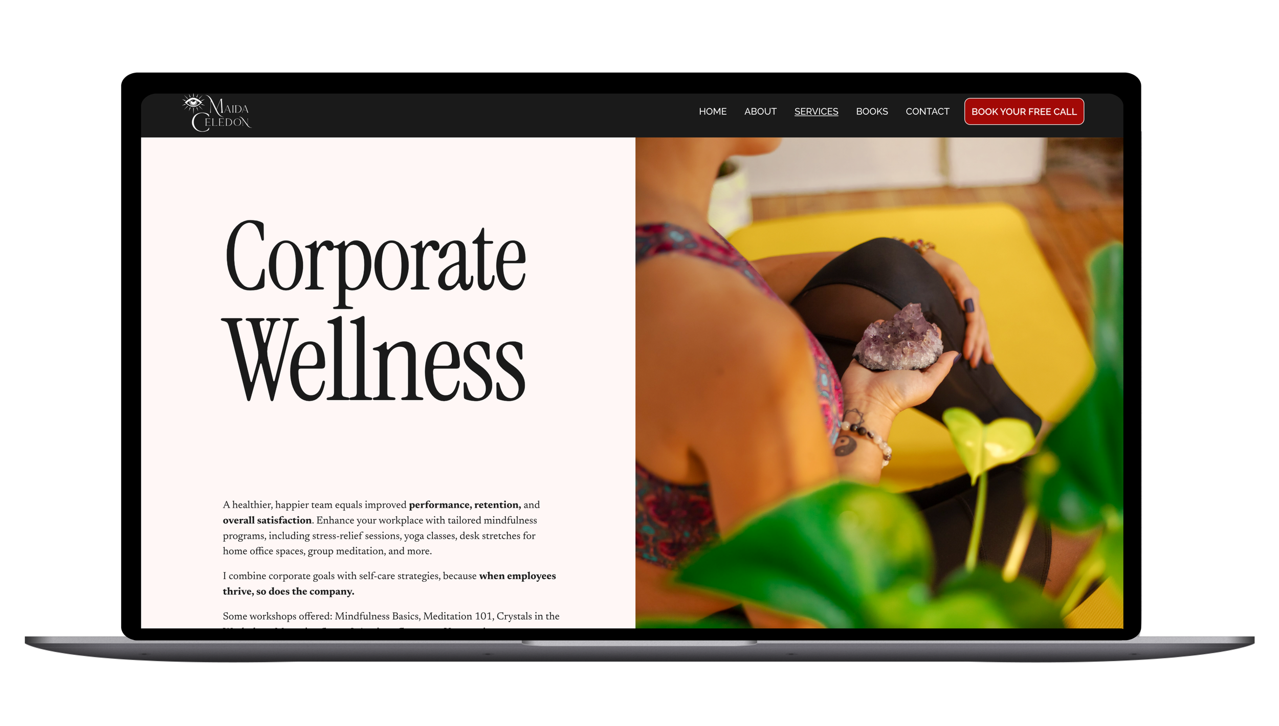 Services Page (Desktop) — Clear, intentional messaging that introduces Maida’s services and guides users toward the right offering.