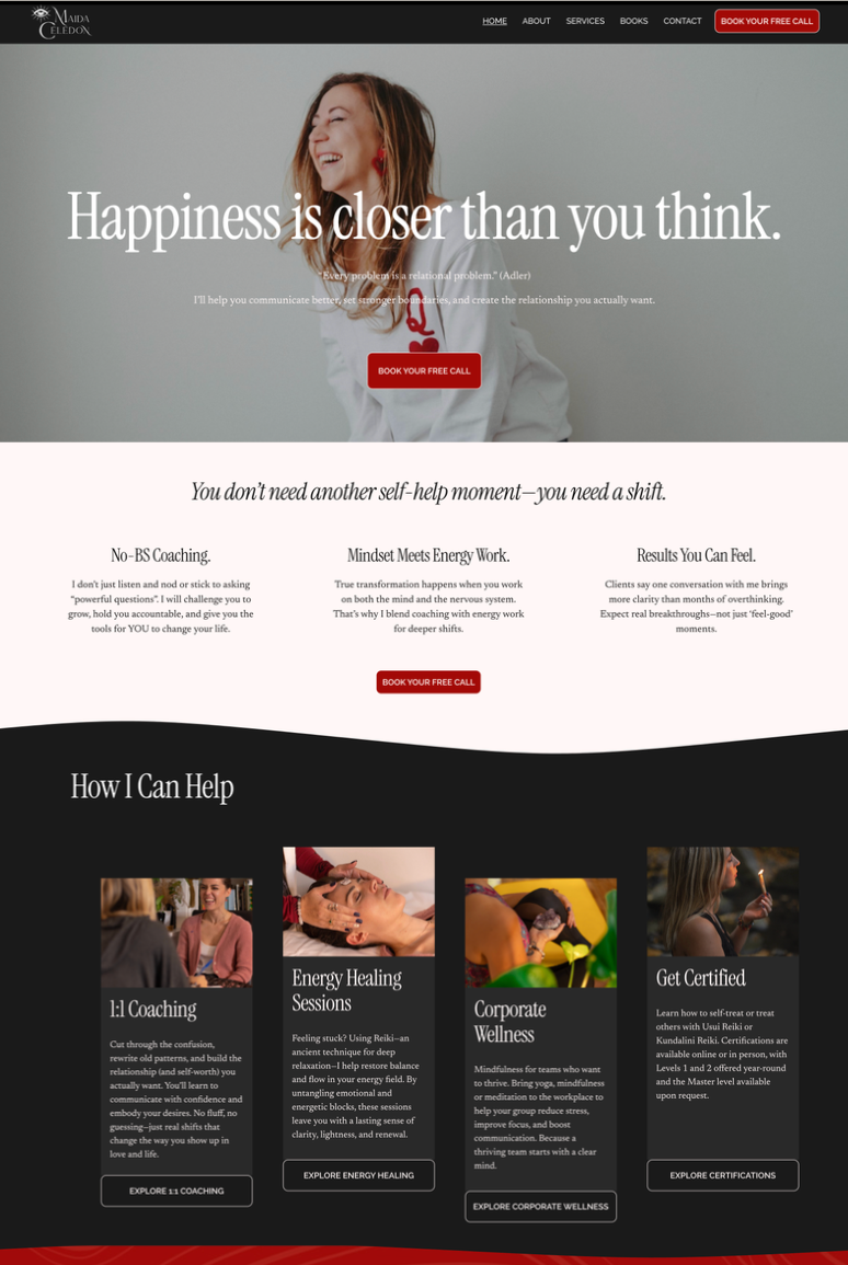 Maida website after redesign with improved layout and user experience