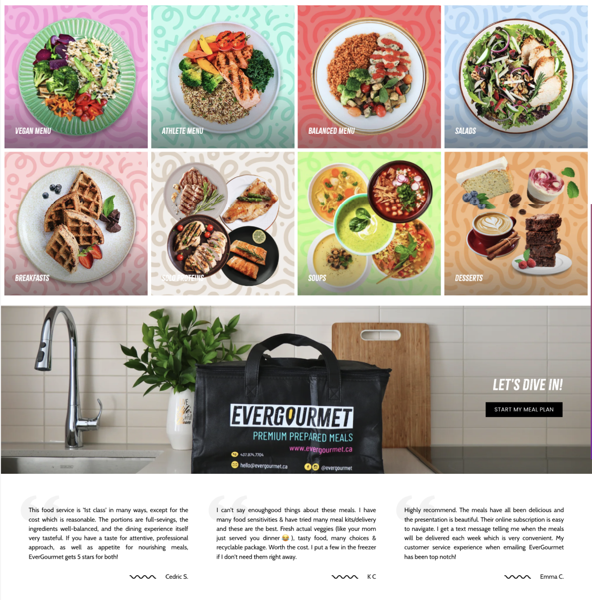 Evergourmet website before redesign highlighting cluttered layout and unclear navigation