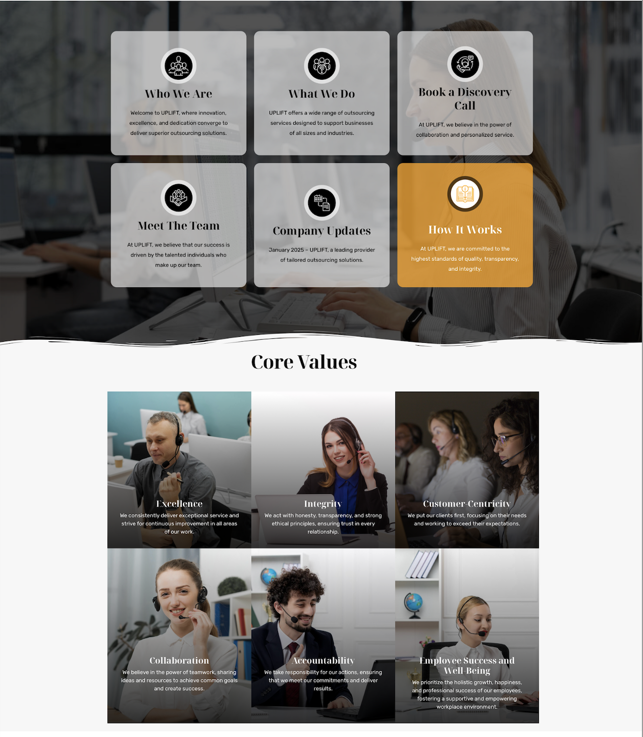 Uplift Global website before redesign highlighting outdated interface and navigation