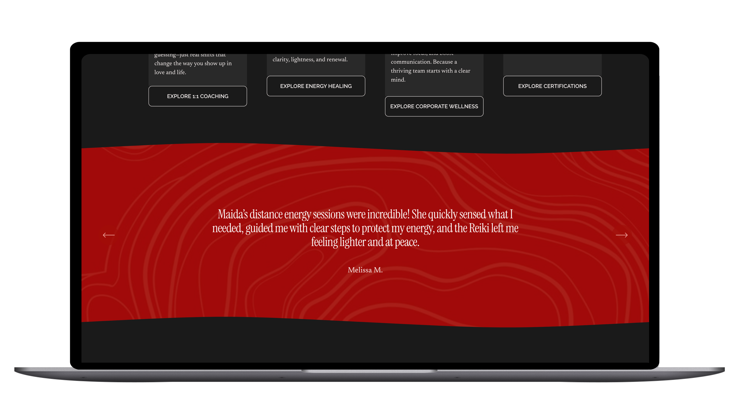 Testimonials (Desktop) — Highlighting social proof with a clean, impactful layout to build trust.