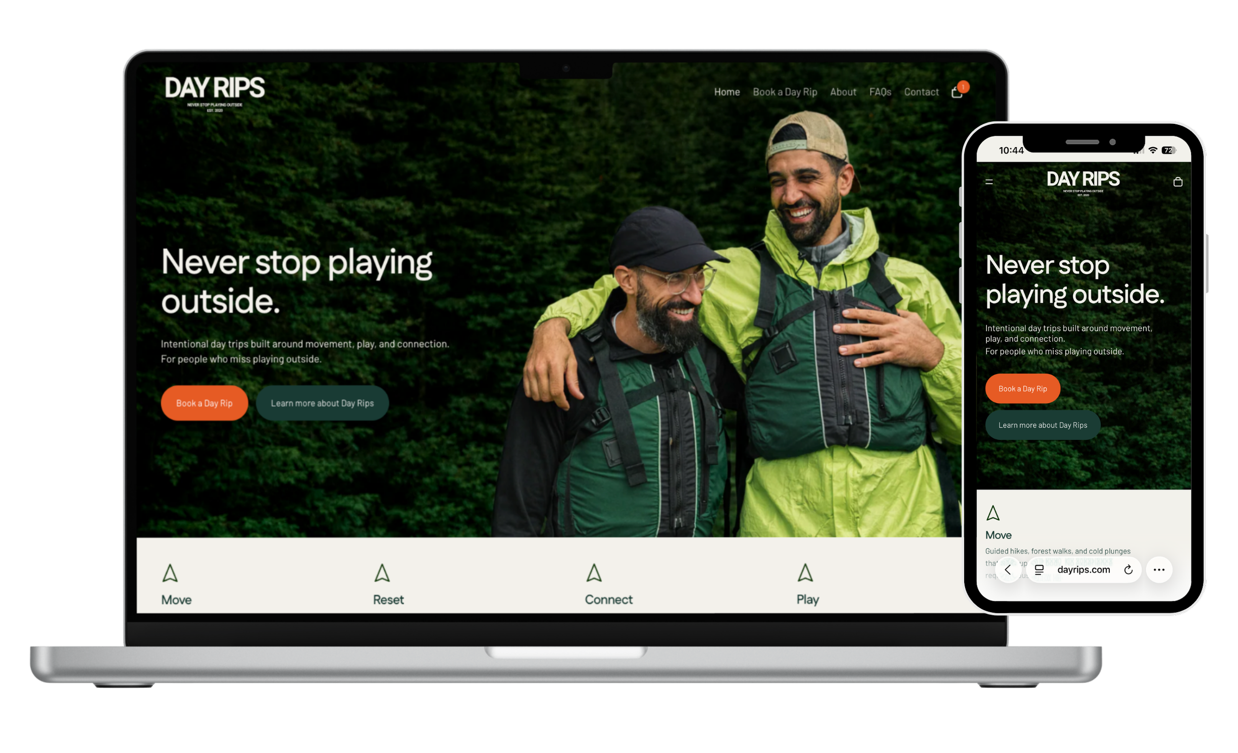 Day Rips website homepage design displayed on laptop and mobile mockups