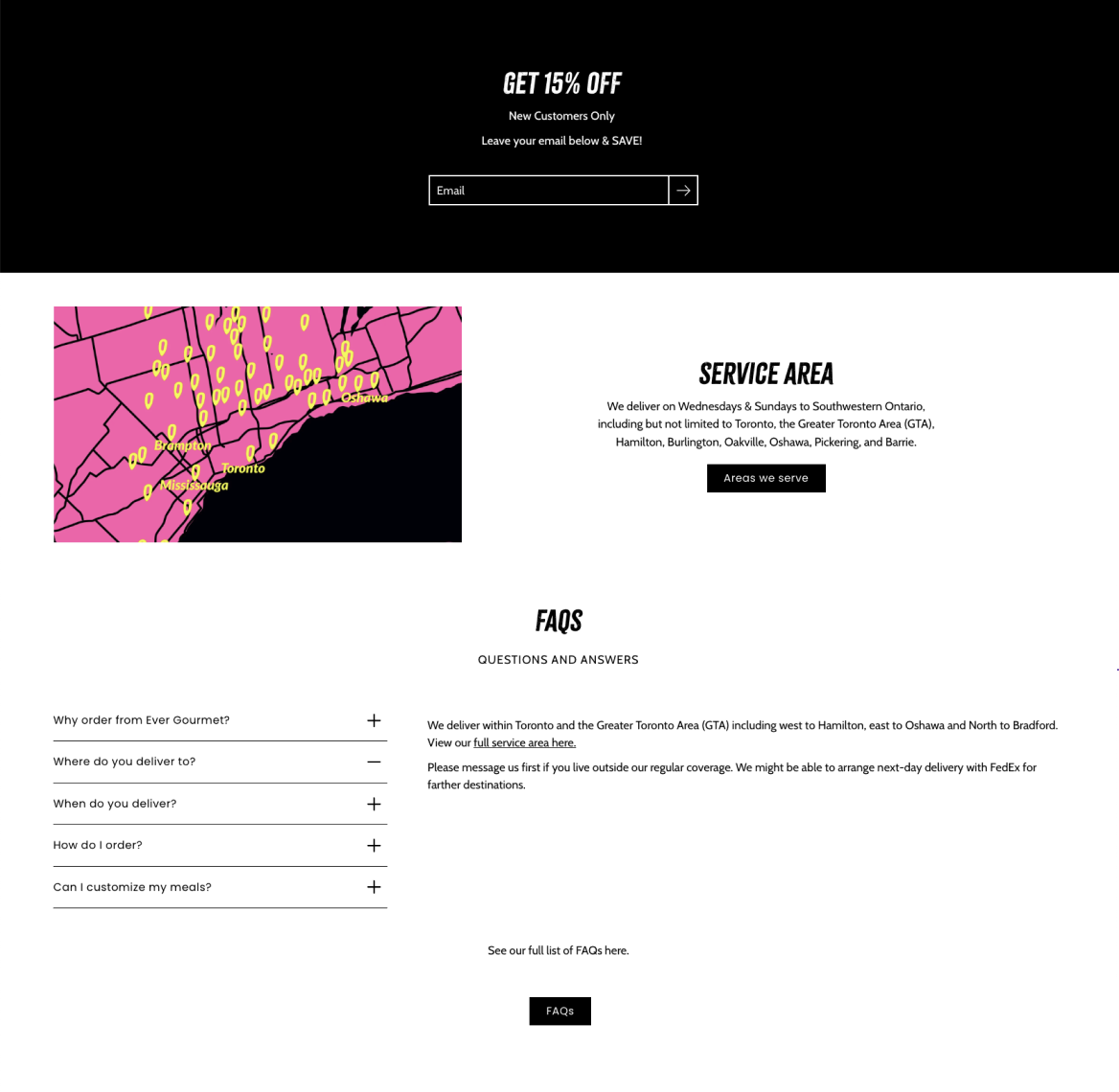 Evergourmet website before redesign with original design and content flow