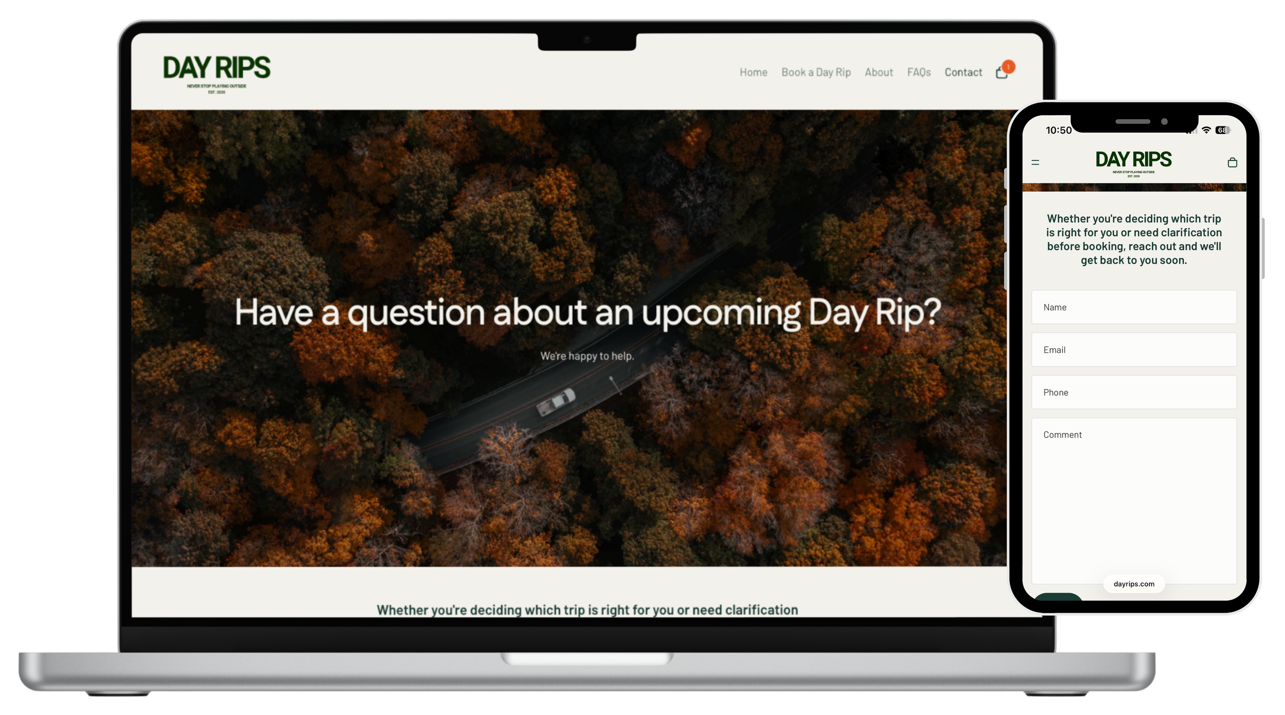 Contact Page — A simple, approachable contact experience that encourages questions while reinforcing clarity around bookings and trip logistics.