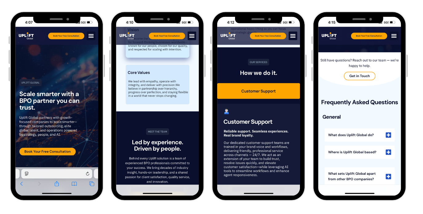 Mobile Layouts — Responsive design ensuring seamless navigation across devices.