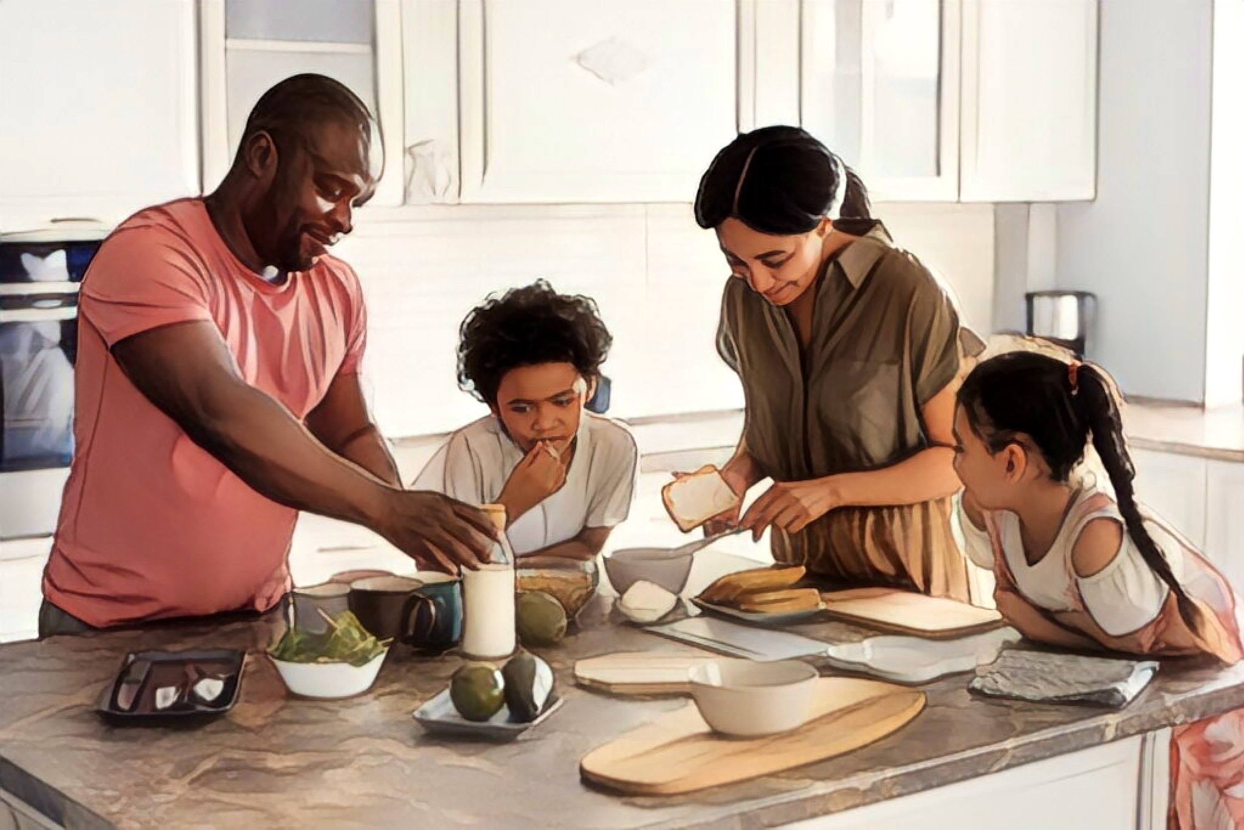 happy family in the kitchen