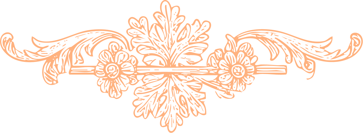 Decorative floral ornament with symmetrical intricate filigree design in a copper color.