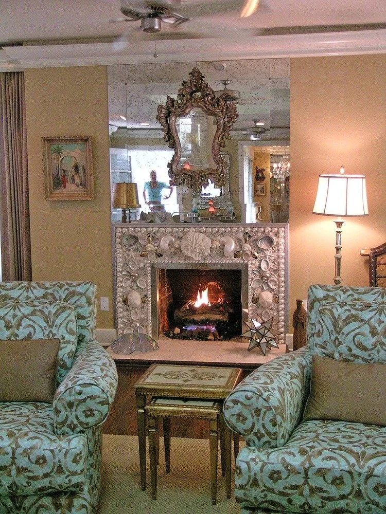 Seashell fireplace.
