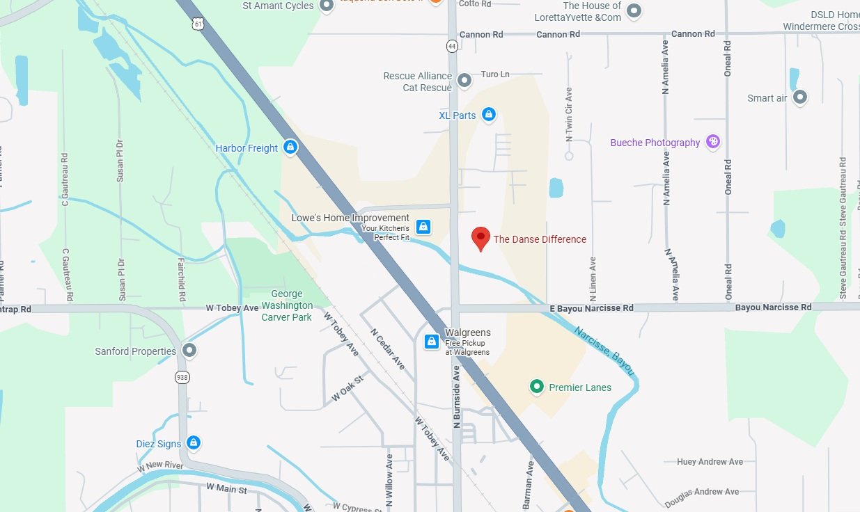 Screenshot from a map showing the location of our program will be 2320 LA-44, Gonzales, LA 70737