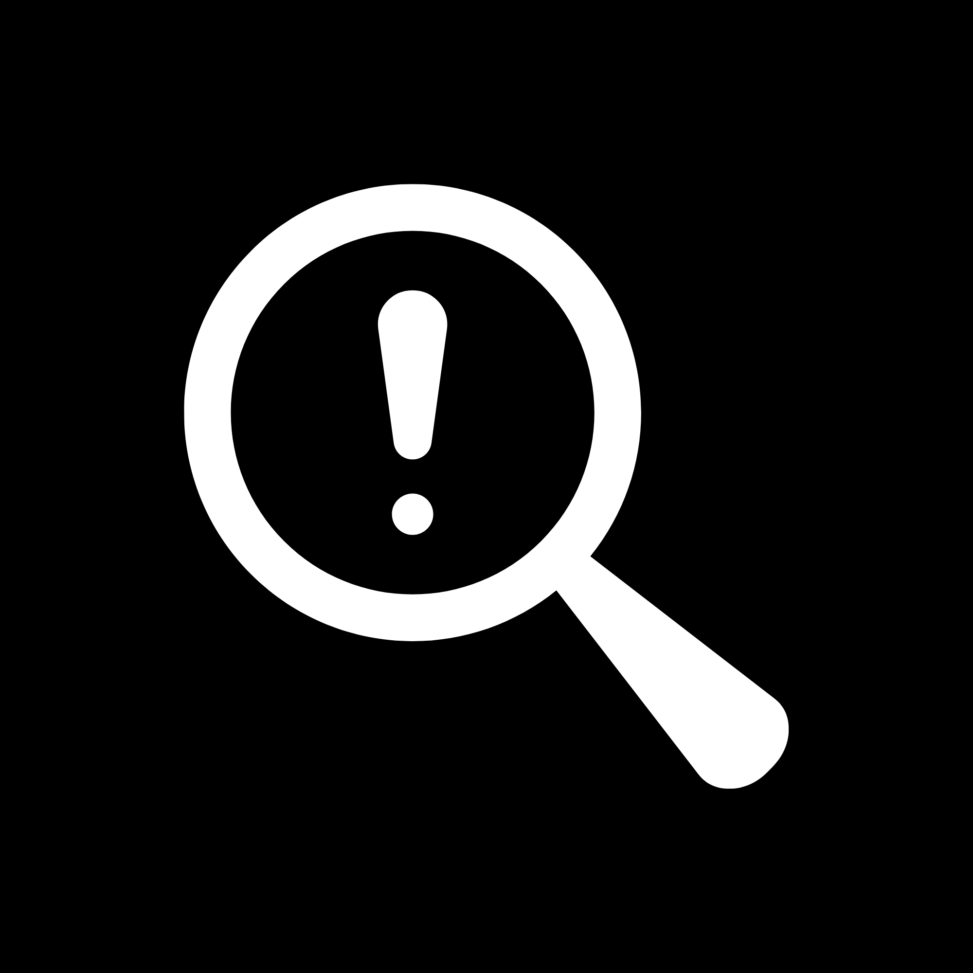 Magnifying glass with an exclamation mark inside