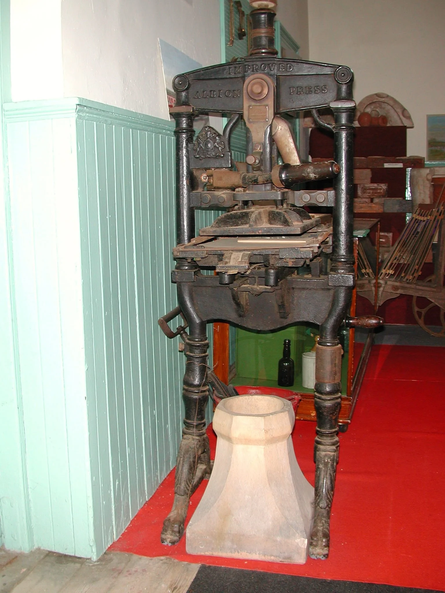 The Albion printing press is a classic cast-iron, hand-operated press invented in London around 1820 by Richard Whittaker Cope.