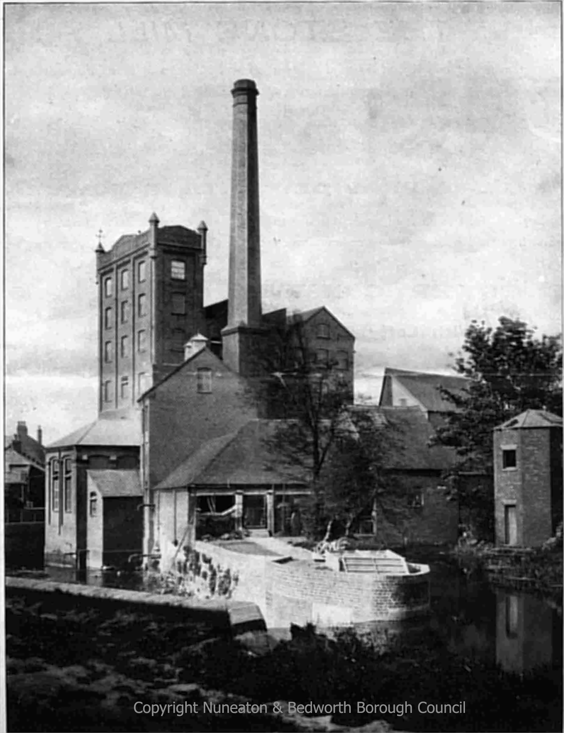 nuneaton flour mill in b&w