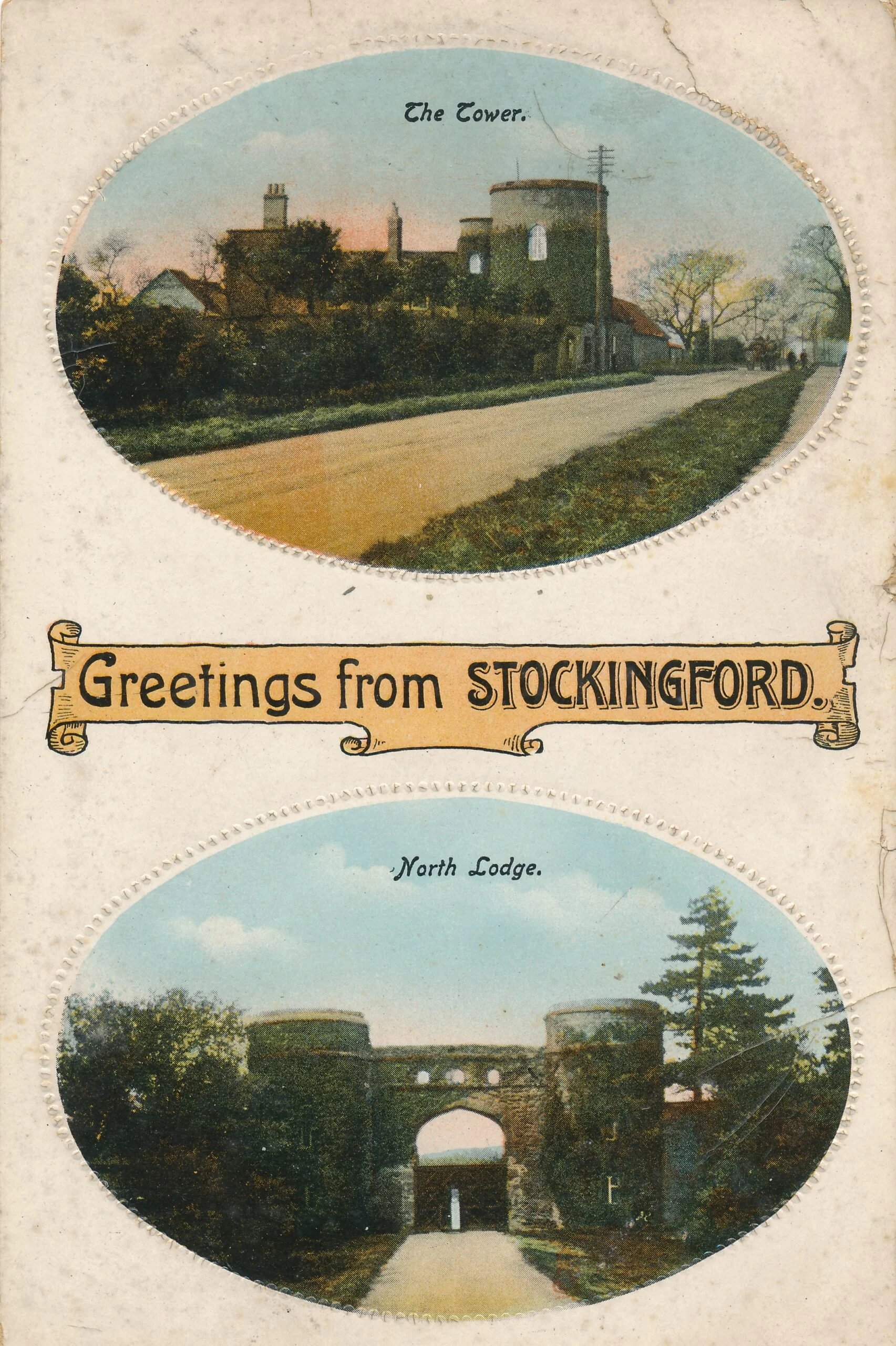 A rare Stockingford postcard showing The Tower and North Lodge, posted 1917.