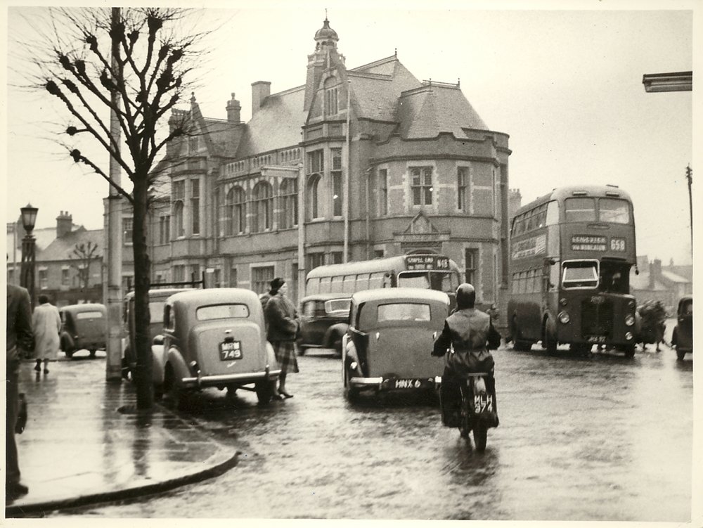 View from the corner of the Town Hall looking across to the Police Station which became the Yorkshire Bank and then Virgin Bank. The tree in the foreground is still there but a lot bigger!