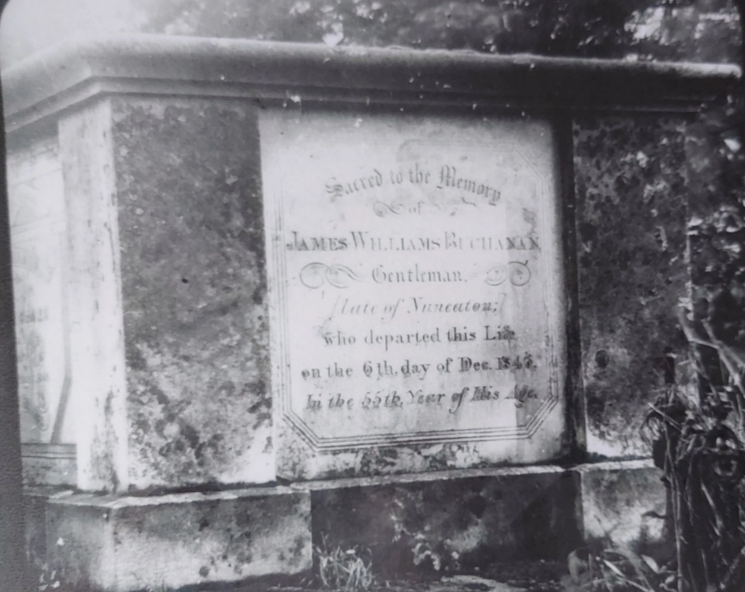 The tombstone of James William Buchannan, who is buried in Coton Church graveyard. Lawyer Dempster was based on Buchannan in Eliot's novel 'Janet's Repentance'.