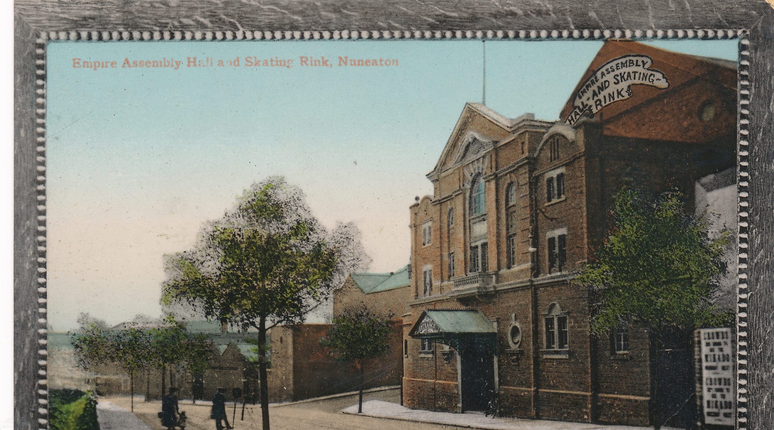 Rare postcard of the Empire Assembly Hall and Skating Rink on Leicester Road Bridge. The card is postmarked 1908. The rink eventually became a garage and then a warehouse for Debenhams before transitioning into Sports and Leisure under the Nuneaton a