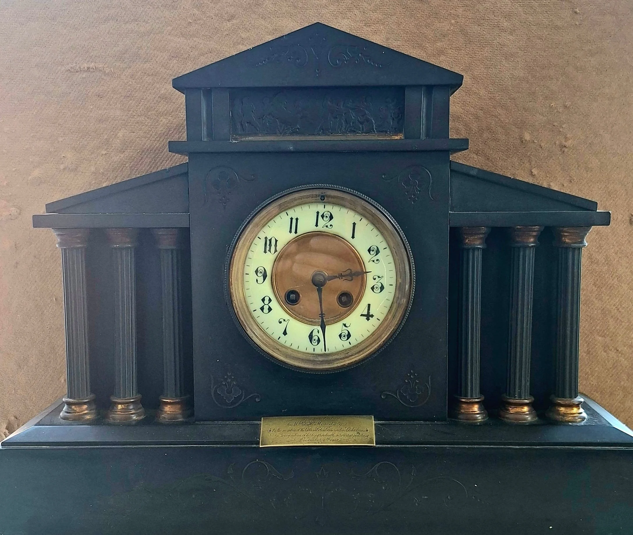Clock presented to G Mosedale (former headmaster of Chilvers Coton School), for his services to Chilvers Coton Conservative Club (1902)