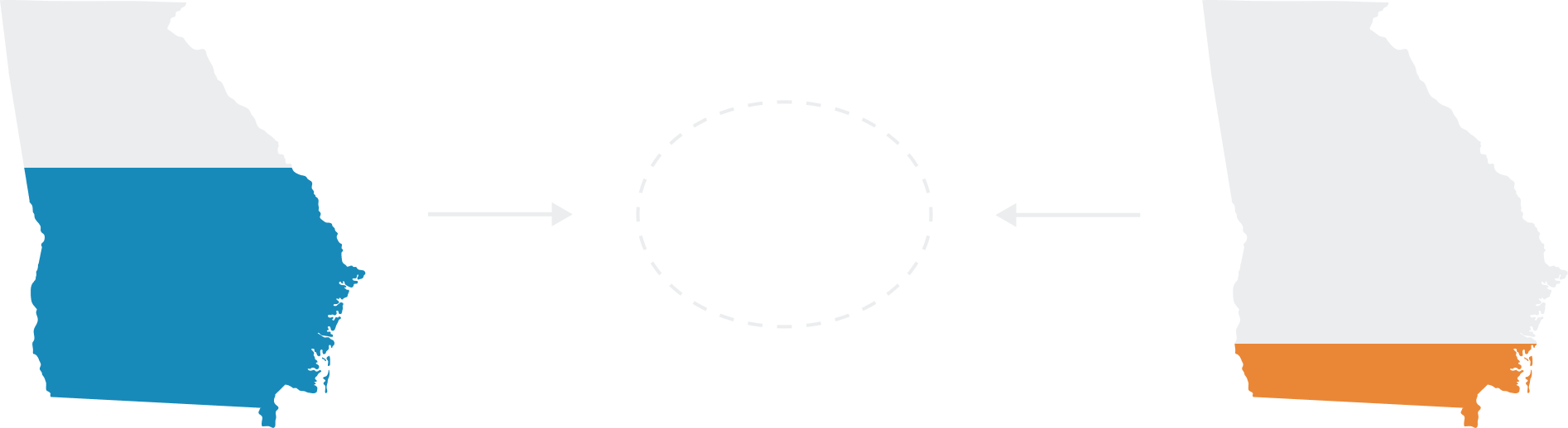 Two Georgia maps showing a 46% voter turnout gap between the general and primary elections.