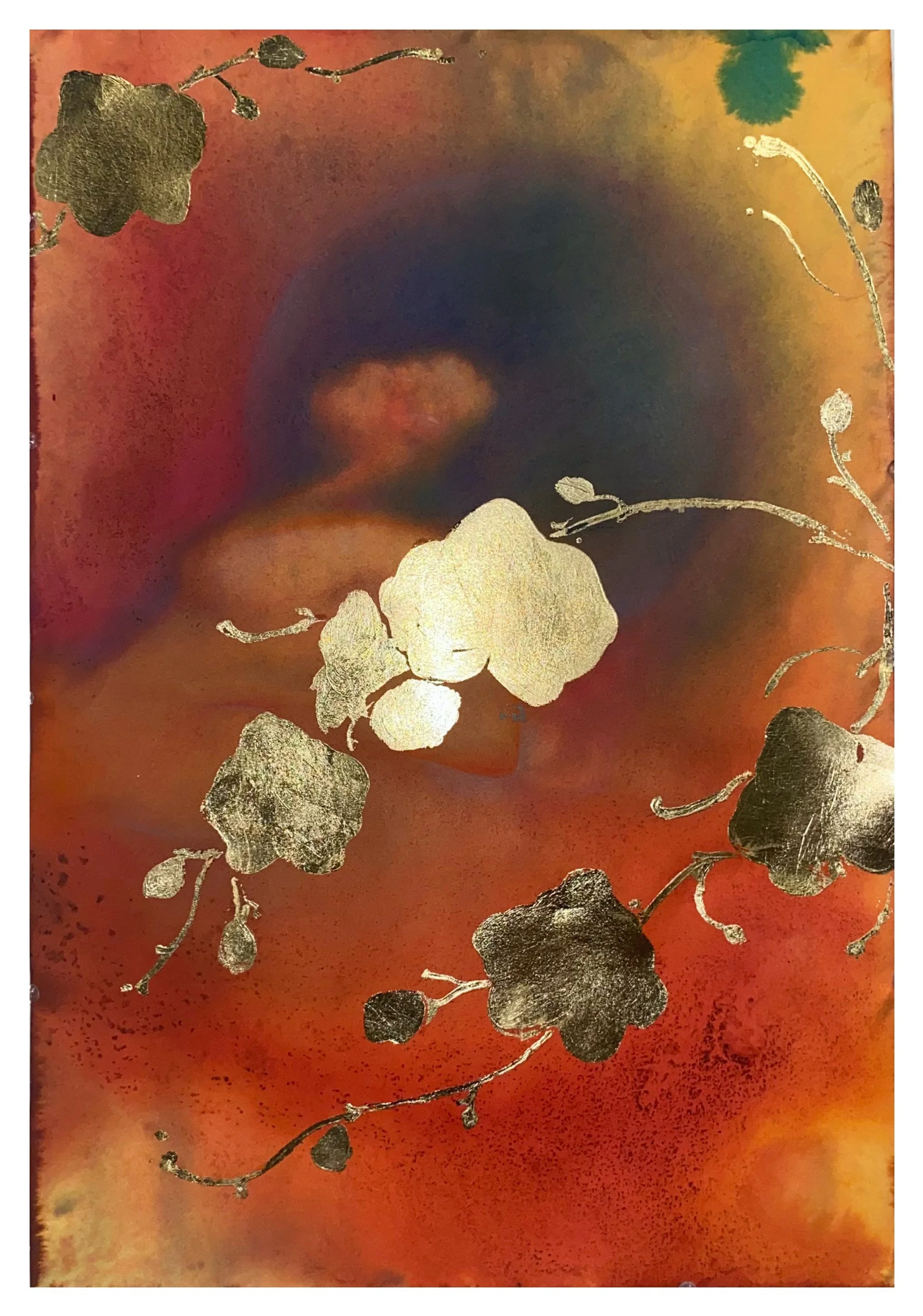 Heart Drum : Dyed Paper, Pastel, Gold Leaf, 24x36