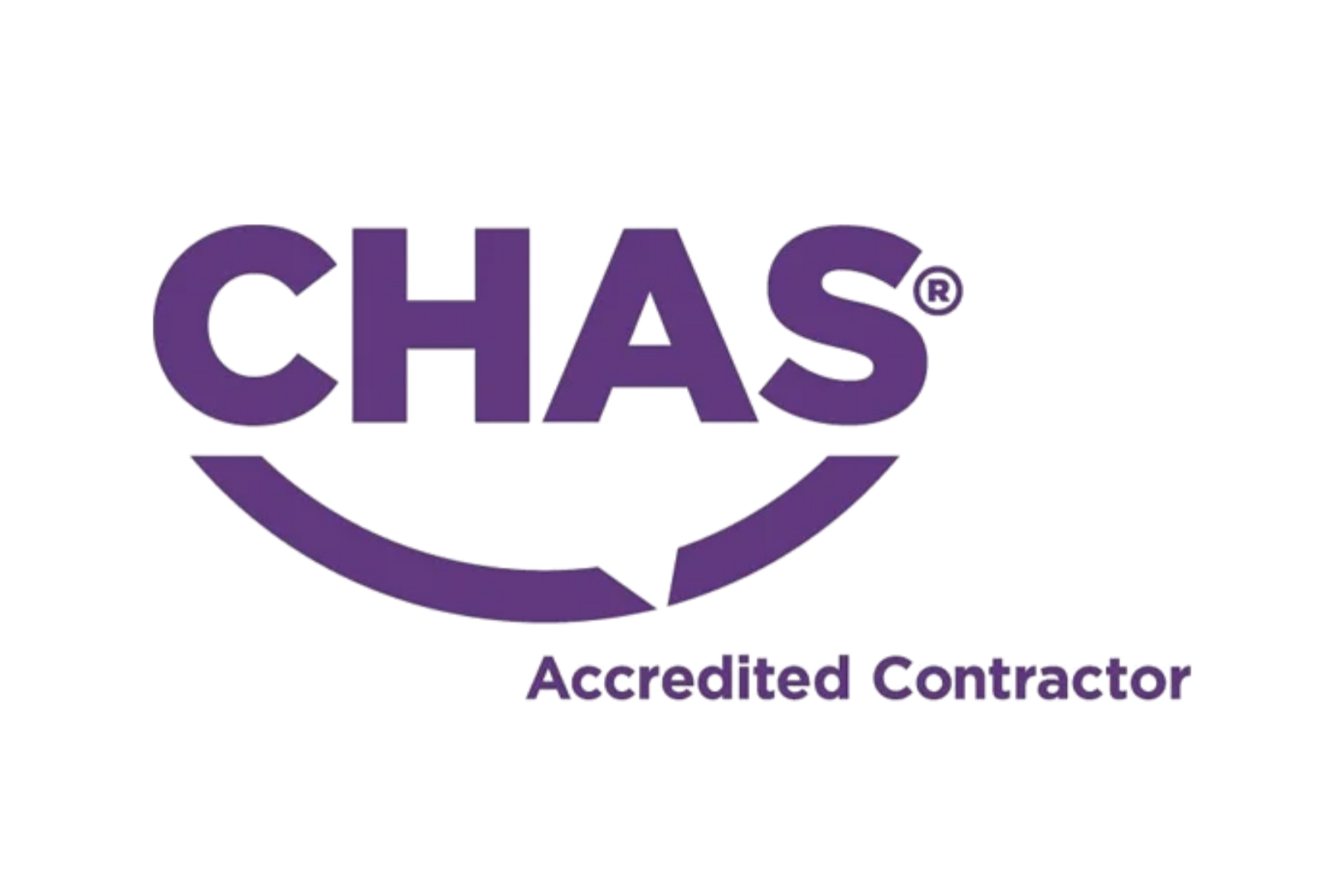Chas accredited contractor logo in purple with text 'Chas' and 'Accredited Contractor' underneath