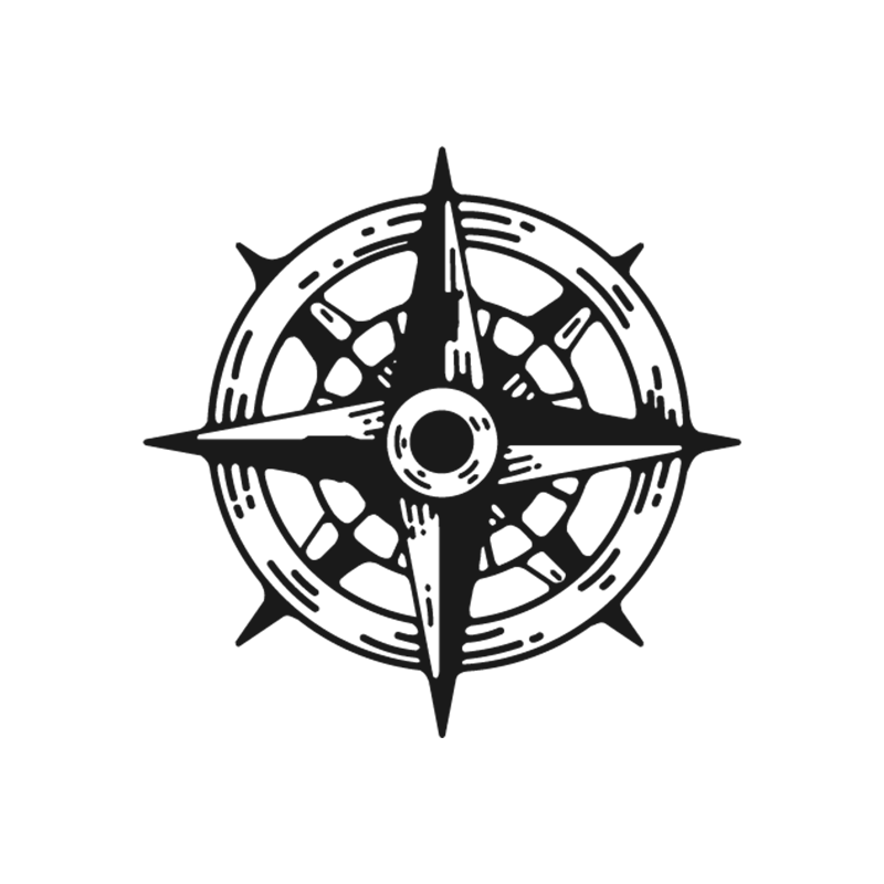 Ink drawing of a compass.