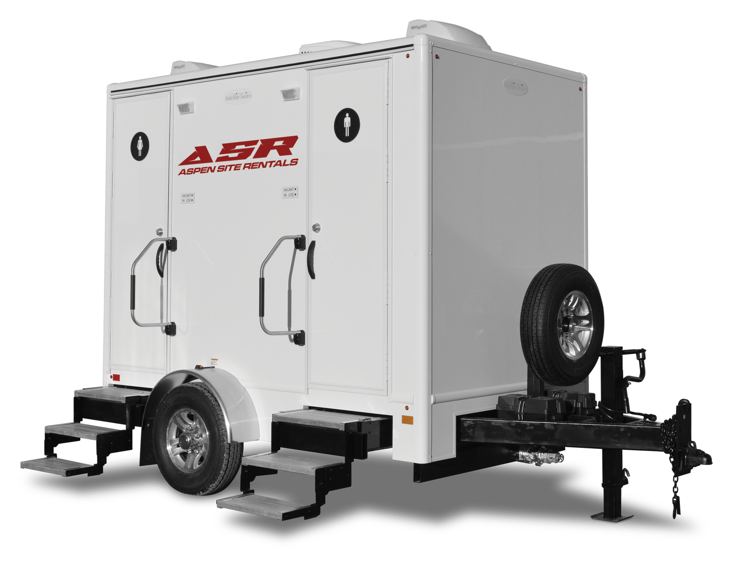 White 2-stall luxury restroom trailer with steps at each door
