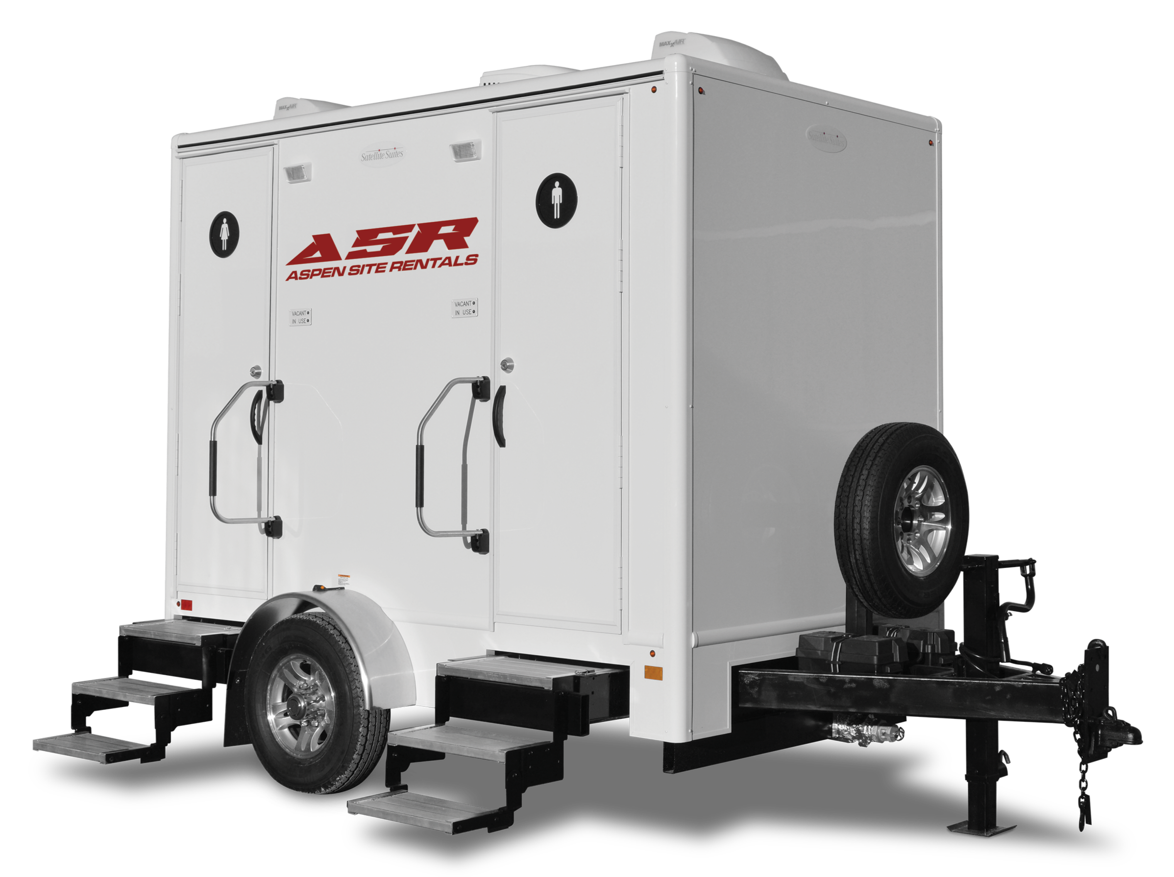 White 2-stall luxury restroom trailer with steps at each door